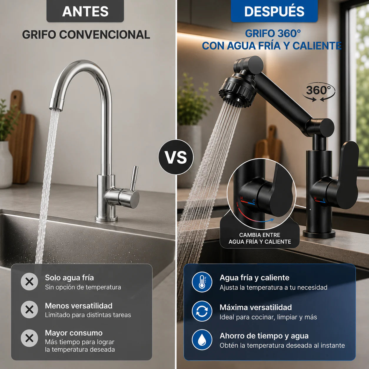 Grifo Multifuncional con Rotación 360°